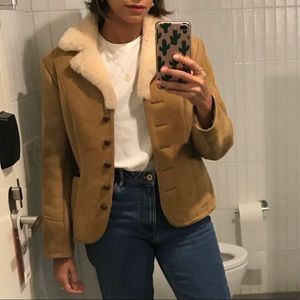 Vintage Shearling Wool Coat - Tan Suede